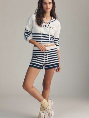Sundry Lace Up Long Sleeve Pullover and Sundry French stripe Drawstring shorts